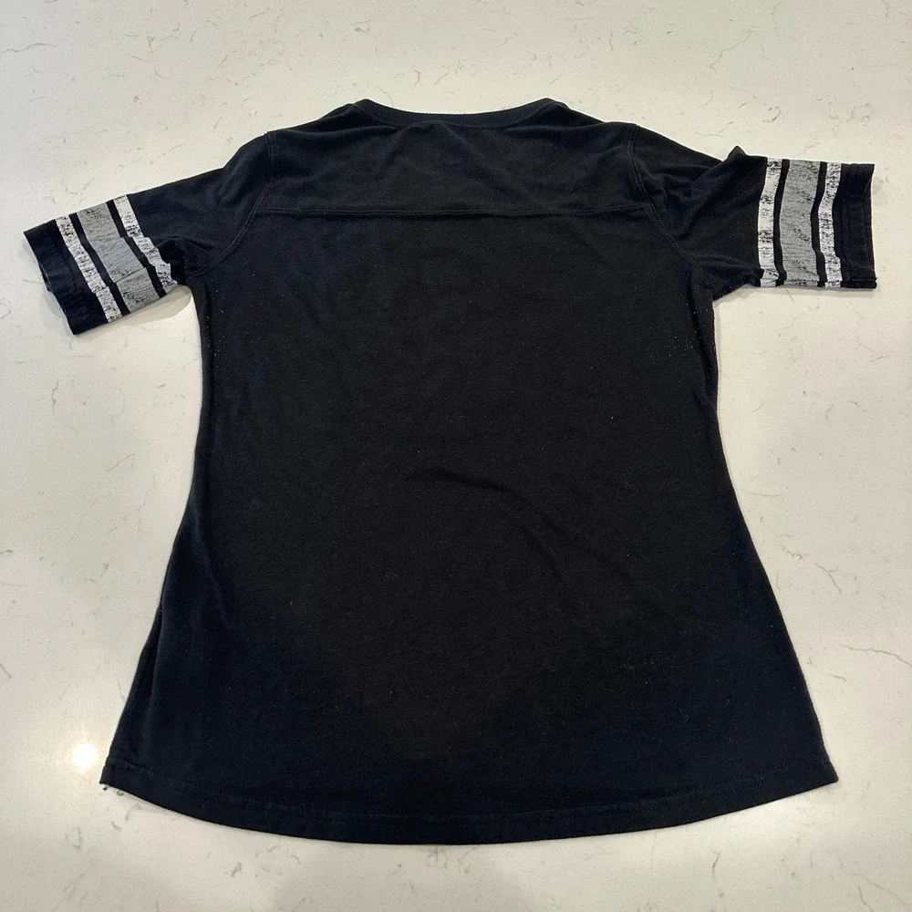 Soffe LSU Tigers Womens Black V-Neck Jersey T-Shirt Glitter Louisiana Ste Large